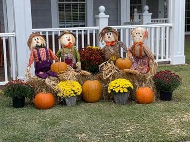 Fall scarecrow and pumpkin display